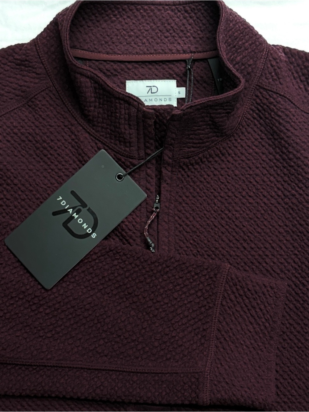 7 Diamonds Quarter Zip Pullover Men Small Burgundy Textured Knit